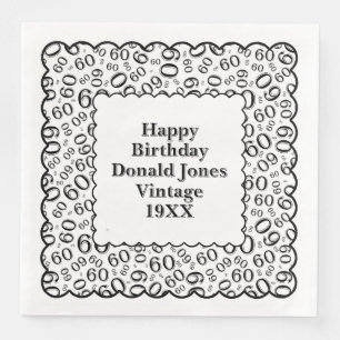 Serviette En Papier 60e anniversaire Numéro Motif pétoncles Noir/Blanc