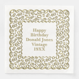 Serviette En Papier 60e anniversaire Numéro Motif pétoncles or/blanc