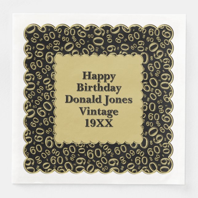 Serviette En Papier 60e anniversaire Numéro Motif St Jacques Black Gol (Devant)