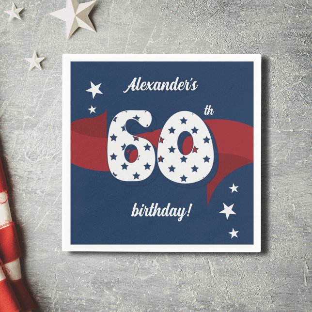 Serviette En Papier 60e Anniversaire Patriotique Rouge Blanc Bleu Étoi (Créateur téléchargé)