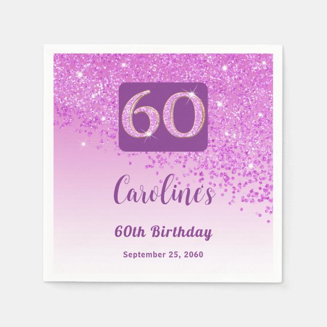 Serviette En Papier 60e anniversaire Pretty Pink Parties scintillant s (Devant)