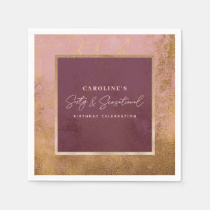 Serviette En Papier 60e anniversaire Rose de fête d'or Script