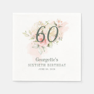 Serviette En Papier 60e Anniversaire Rose Floral Vert Papier
