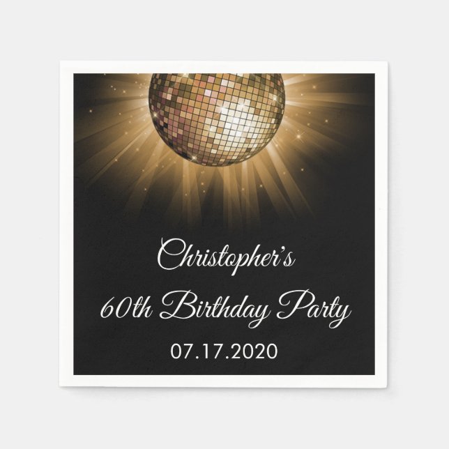 Serviette En Papier 60e Anniversaire Soirée Gold Sparkle Disco Ball (Devant)