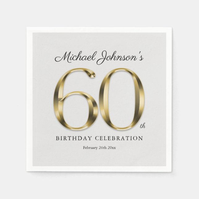 Serviette En Papier 60e anniversaire Solid Gold Texte Classic Light Gr (Devant)