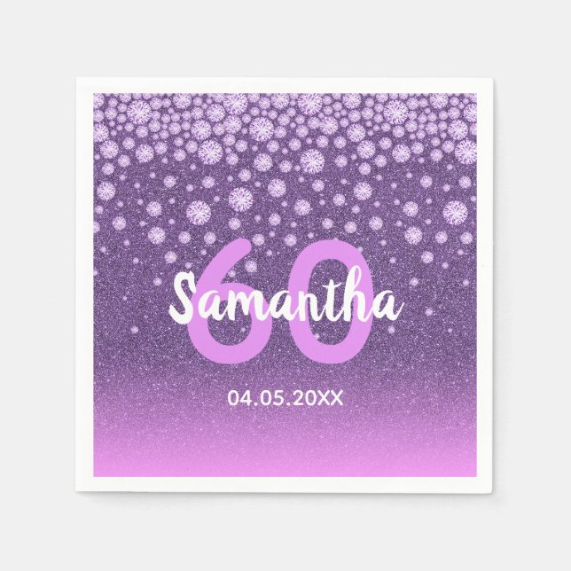 Serviette En Papier 60e anniversaire violet rose parties scintillant n (Devant)