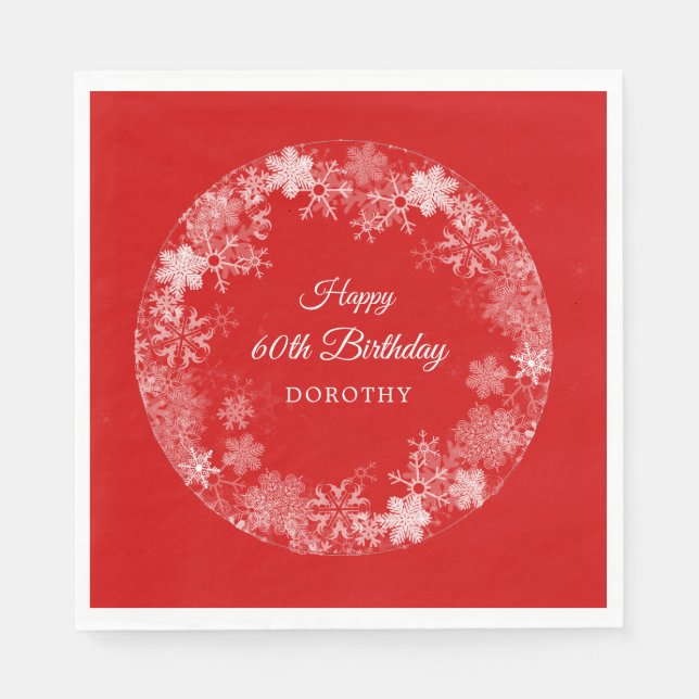 Serviette En Papier 60e Anniversaire Wonderland Snowflake Rouge (Devant)