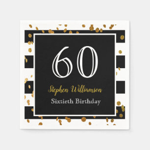 Serviette En Papier 60e fête d'anniversaire Black White and Gold Part