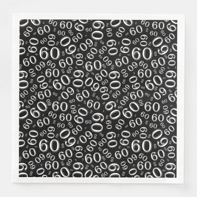 Serviette En Papier 60th Age Random Number Pattern Black/White (Devant)
