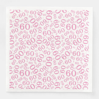 Serviette En Papier 60th Age Random Number Pattern Pink/White