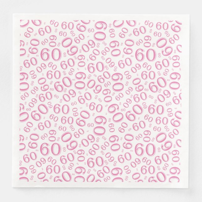 Serviette En Papier 60th Age Random Number Pattern Pink/White (Devant)