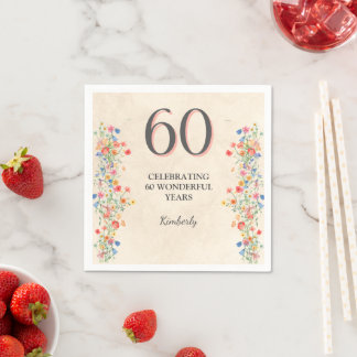 Serviette En Papier 60th Birthday Floral Elegant Party Table Decor