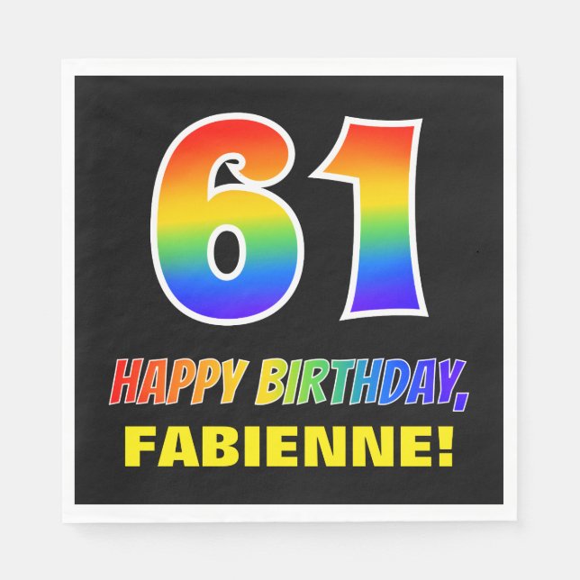 Serviette En Papier 61e anniversaire : Bold, amusant, simple, arc-en-c (Devant)