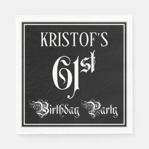 Serviette En Papier 61st Birthday Party — Fancy Script + Custom Nom
