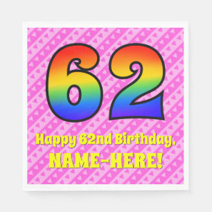 Serviette En Papier 62e anniversaire : Pink Stripes & Hearts, Arc en c