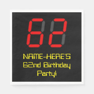 Serviette En Papier 62e anniversaire : Rouge Digital Clock Style "62"