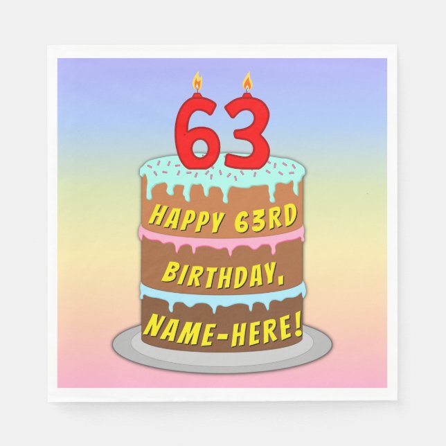 Serviette En Papier 63e anniversaire : Fun Cake and Candles + Nom pers (Devant)