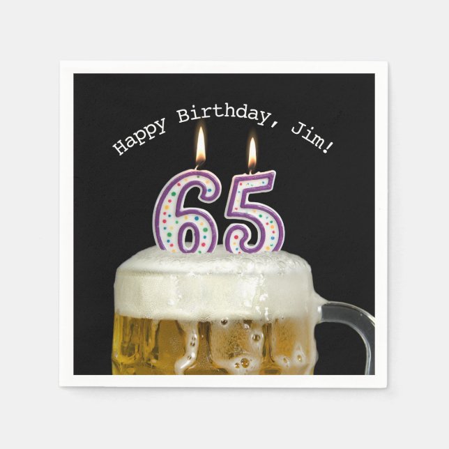 Serviette En Papier 65e anniversaire-bougies en bière (Devant)