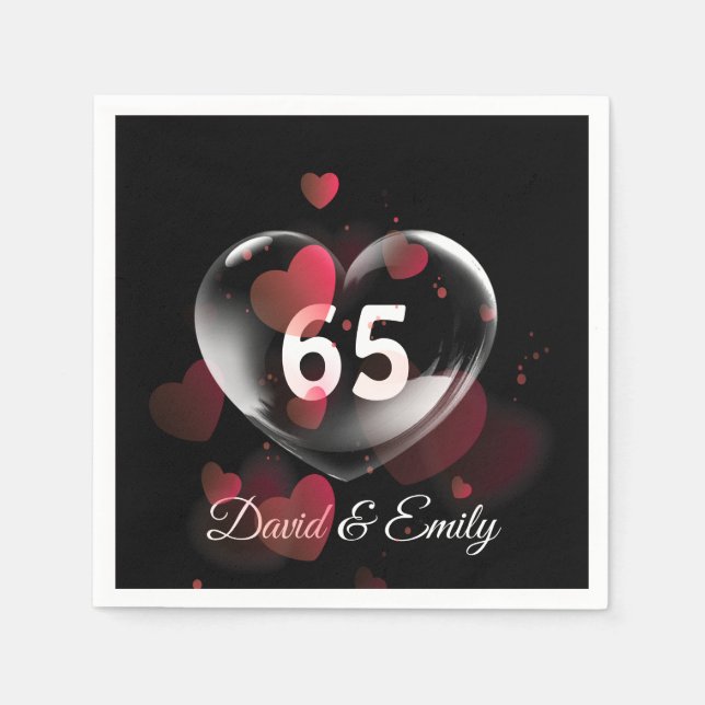 Serviette En Papier 65e Anniversaire Bulle cardiaque avec Coeurs rouge (Devant)