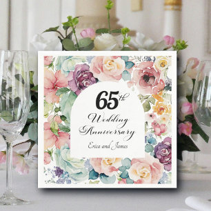 Serviette En Papier 65e anniversaire de Mariage Élégant script floral