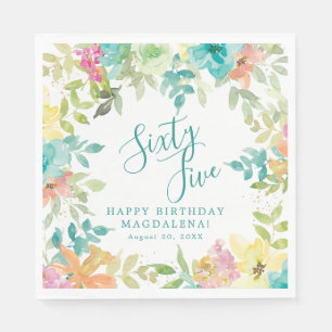 Serviette En Papier 65e Anniversaire Eté Aquarelle Floral Personnalisé