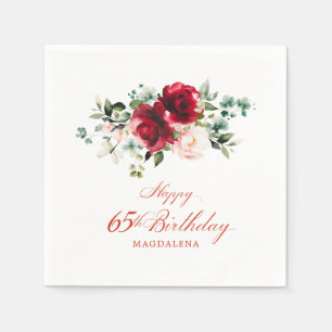 Serviette En Papier 65e anniversaire fête rose rouge floral personnali