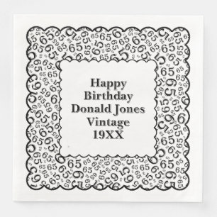 Serviette En Papier 65e anniversaire Numéro Motif pétoncles Noir/Blanc