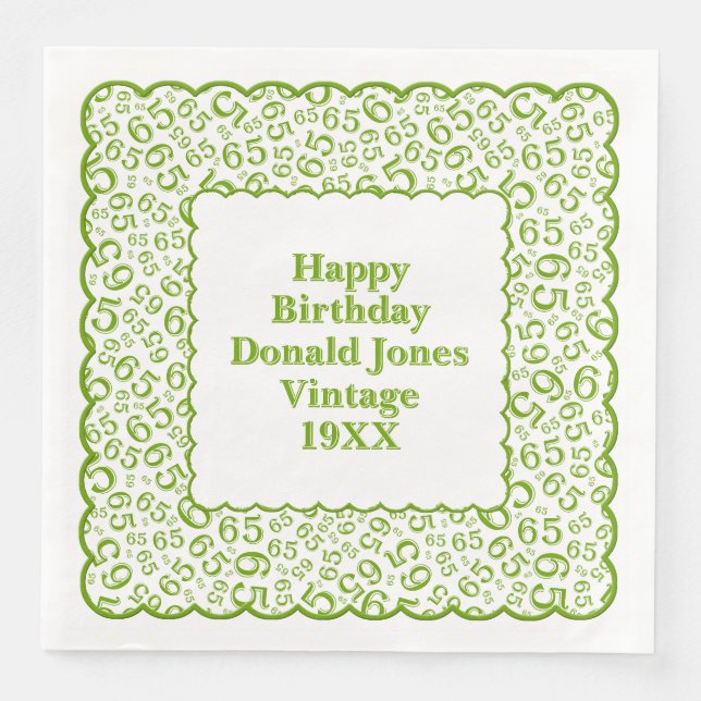 Serviette En Papier 65e anniversaire Numéro Motif pétoncles vert/blanc (Devant)