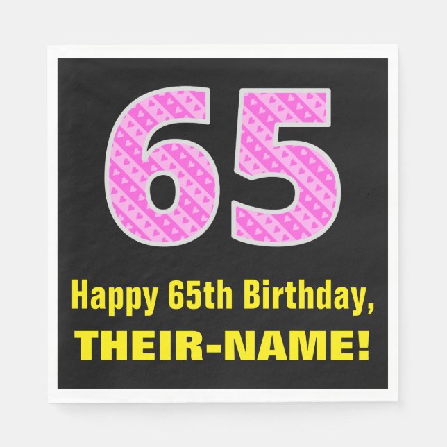 Serviette En Papier 65e anniversaire : Pink Stripes and Hearts "65" +  (Devant)