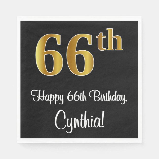 Serviette En Papier 66e anniversaire ~ Elégant Luxueux Faux Gold Look  (Devant)