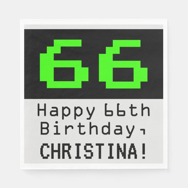Serviette En Papier 66e anniversaire - Nerdy / Geeky Style "66" & Nom (Devant)