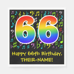 Serviette En Papier 66e anniversaire - Symboles de musique colorée, Ar