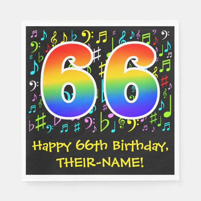 Serviette En Papier 66e anniversaire - Symboles de musique colorée, Ar (Devant)