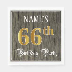 Serviette En Papier 66e fête d'anniversaire — Faux Gold & Faux Wood Lo