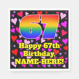 Serviette En Papier 67e anniversaire : Amour Hearts Motif, Arc-en-ciel