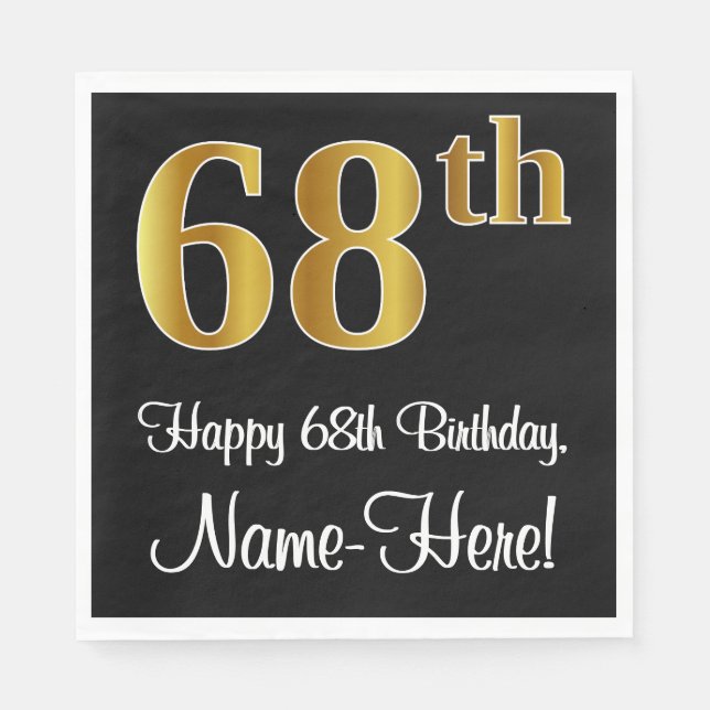 Serviette En Papier 68e anniversaire ~ Elégant Luxueux Faux Gold Look  (Devant)