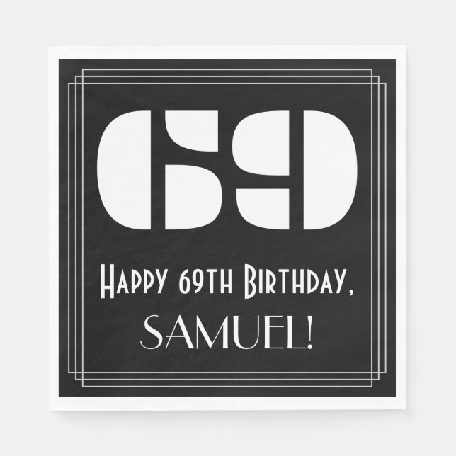 Serviette En Papier 69e anniversaire : Art Déco Inspiré Look "69" + No (Devant)