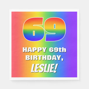 Serviette En Papier 69e anniversaire : coloré, amusant Motif arc-en-ci