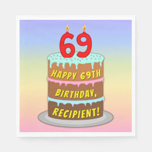 Serviette En Papier 69e anniversaire : Fun Cake and Candles + Nom pers