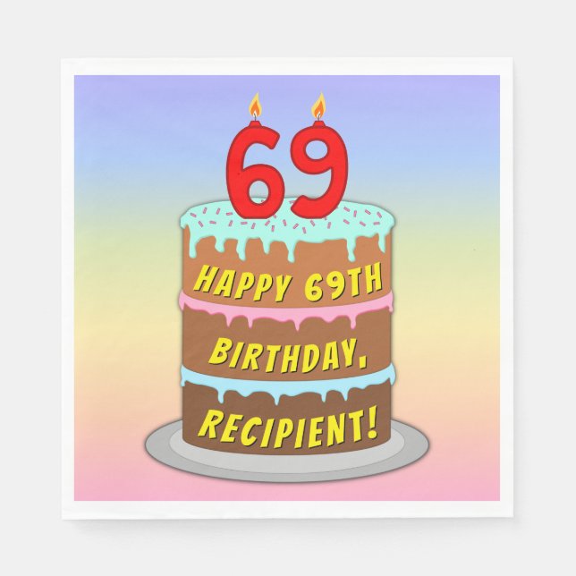 Serviette En Papier 69e anniversaire : Fun Cake and Candles + Nom pers (Devant)