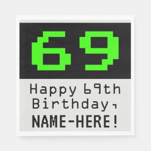 Serviette En Papier 69e anniversaire - Nerdy / Geeky Style "69" & Nom