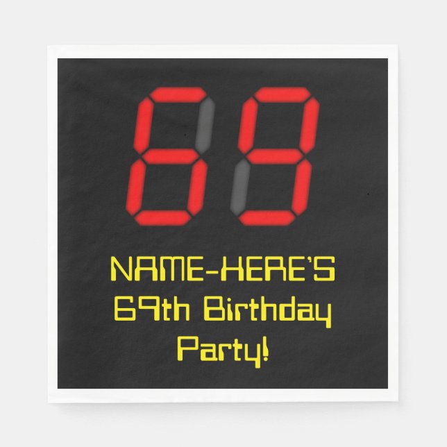 Serviette En Papier 69e anniversaire : Rouge Digital Clock Style "69"  (Devant)