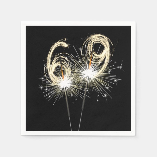 Serviette En Papier 69e anniversaire Sparklers de fête sur noir (Devant)