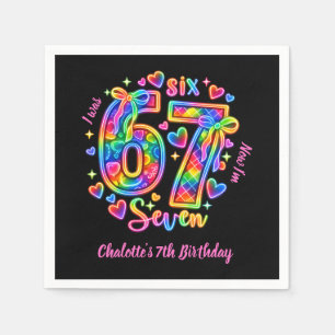 Serviette En Papier 6 7 Six Seven Néon Arc-en-ciel Lumière Fille Anniv