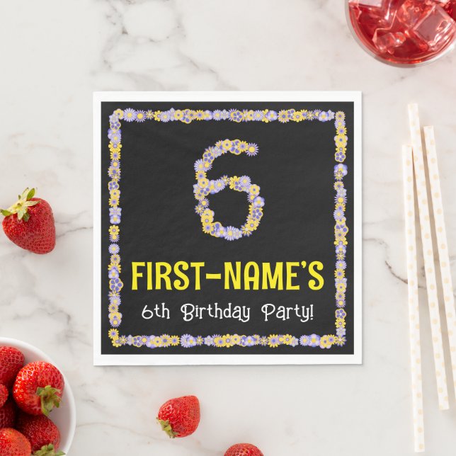 Serviette En Papier 6e anniversaire : Floral Flowers Numéro, Nom perso (En situation)