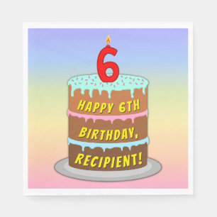 Serviette En Papier 6e anniversaire : Fun Cake and Candle + Nom person