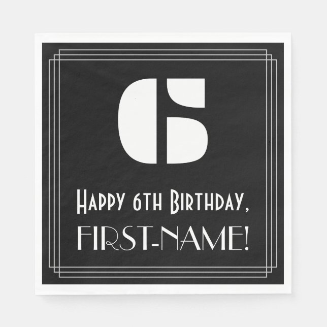 Serviette En Papier 6ème anniversaire : Art Déco Inspiré Look "6" + No (Devant)