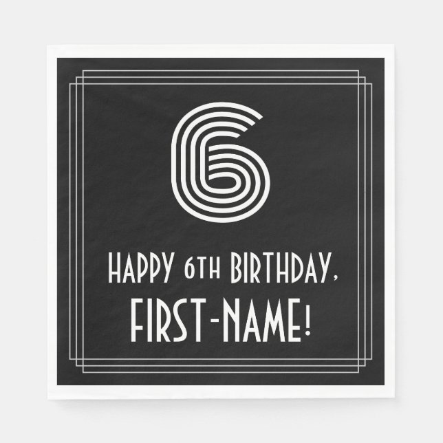 Serviette En Papier 6ème anniversaire : Art Déco Inspiré Look "6" + No (Devant)