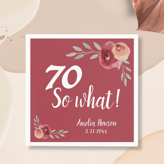 Serviette En Papier 70 Alors quel Rose d'aquarelle rouge 70e anniversa (Créateur téléchargé)
