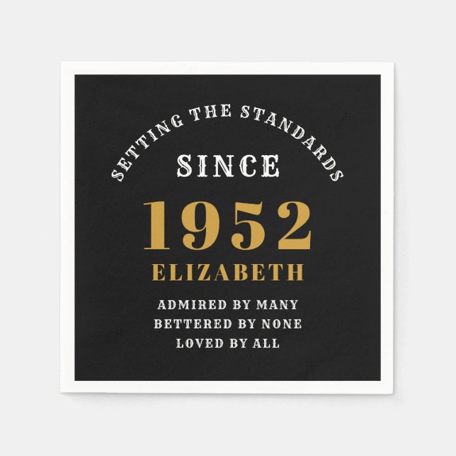 Serviette En Papier 70e anniversaire 1952 Elegant Chic Gold Noir (Devant)